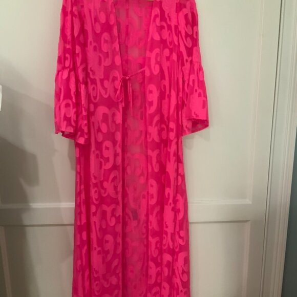 LILLY PULITZER MOTLEY MAXI COVERUP AURA PINK POLY CREPE SWIRLCLIP - Picture 5 of 6
